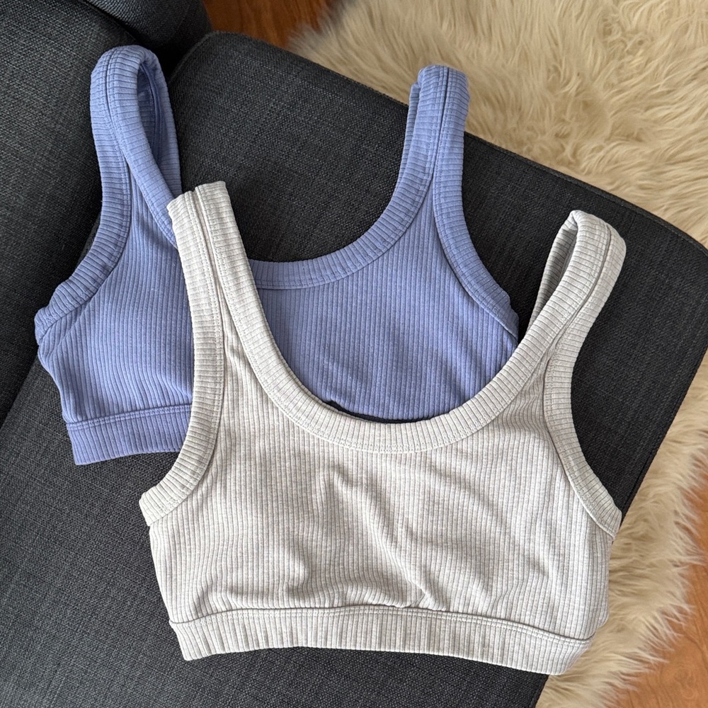 ALO Yoga Ribbed Sports Bras in Blue and Gray